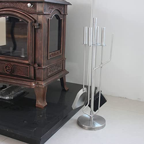 Kaminbesteck-Set, silberfarben, rostfrei, 5-teilig, 66 cm, Allzweck-Kaminbesteck, Feuerstelle, Kaminbesteck, Kaminzubehör mit Schürhaken/Schaufel/Besen/Zange/Basis