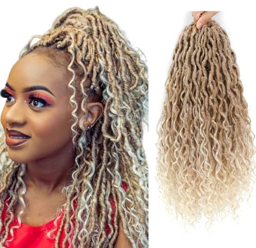 Saisifen 96 Mèches Tresse Au Crochet Boho Goddess Locs pour Femmes Noires, Faux Locs Souples Avec Extrémités Bouclées, Tresses Au Crochet Pré-bouclées t27-613 Blond Ombré 24 Pouces(60cm)