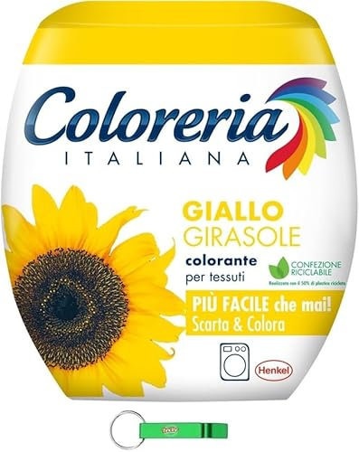 Coloreria Italiana Colorante Tessuti e Vestiti in Lavatrice, Giallo Girasole,Colorante y ropa para la lavadora, amarillo girasol 350 g + llavero Beni Culinari gratuito