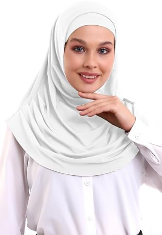 ihvan online, Hijab Schals für Damen, fertig zum Tragen, leichtes und bequemes Kopftuch, sofortiger Turban, Jersey, vorgenäht, weiß, Einheitsgröße