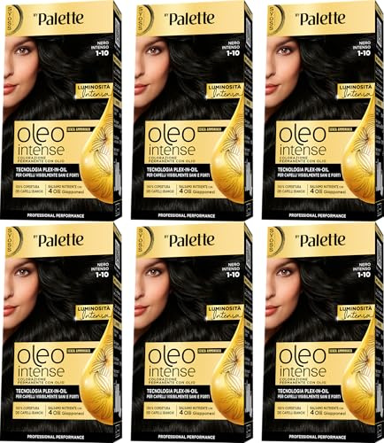 Syoss by Palette Oleo Intense, colorazione permanente, copertura professionale capelli bianchi, 1-10 Nero Intenso, confezione da 6