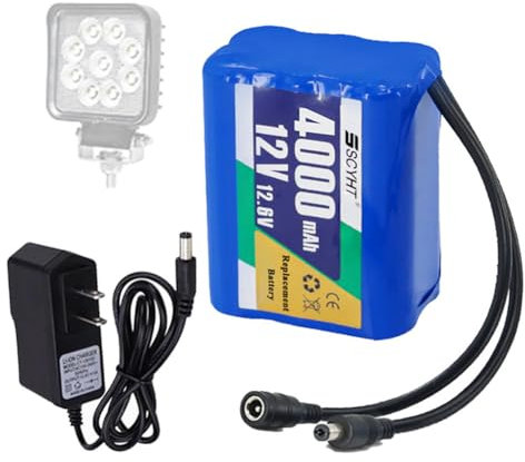 SSCYHT Batteria al litio 12V 6000mAh 4000mAh 5000mAh Batteria ricaricabile 12V Batterie di ricambio con caricabatterie per kit motore 40W - 100W per luce LED,12v4000mah 1pack