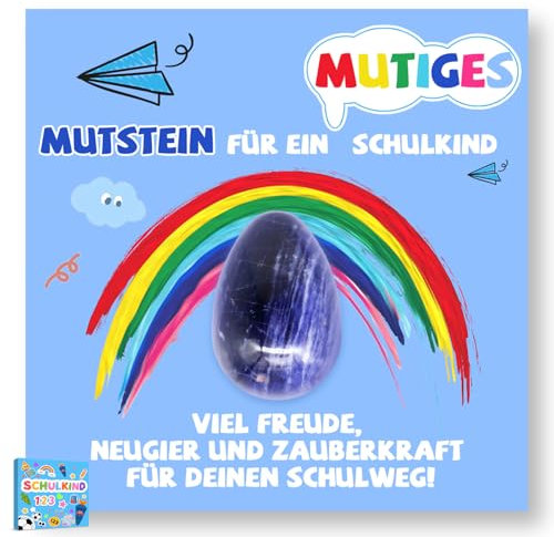 AN-WATTY Blaue Einschulung Geschenk Glückssteine, Mutstein für Schultüte Füllung Schulkind 2025 Junge, Glücksbringer Schulanfang Einschulung Junge mit Grußkarte und Geschenkbox
