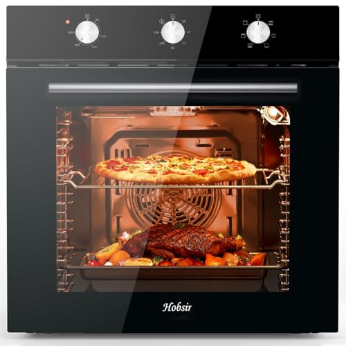Hobsir 60 cm Einbaubackofen mit 60 L Volumen, Drehknopfsteuerung, 2200 W | Backofen mit Stecker, Multifunktionsofen mit 6 Garprogrammen, Timer bis 120 Min, ideal für Profis und Einsteiger