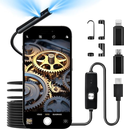 Focenat Endoskopkamera mit licht,IP68 Wasserdicht Endoskop,Endoskopkamera Handy mit 8+1 Lichtern,1920 HD Rohrkamera,Dual Lens Endoskopkamera mit Licht,für Android, iOS,Tablet (5M/2 Lenses)