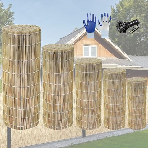 Recinzione Giardino Esterno, Canna bambù Naturale, Privacy Bamboo Recinzione, Giardino Ringhiera Balcone, per Cortile Interno Esterno Patio Portico(White Line of Log)