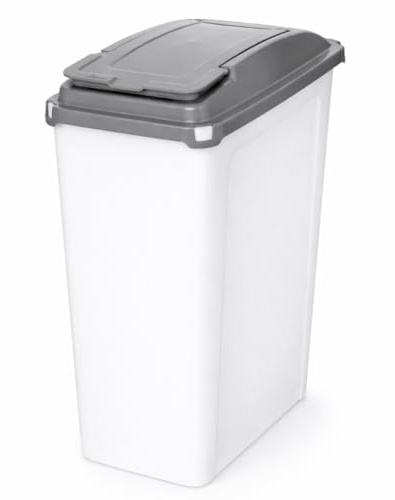 LAVISHLY 25L Slim Storage Container with Lid – Clear Plastic Storage Box, Tall Narrow Storage Bin for Kitchen, Pet Food & Laundry Powder Storage (Grey)