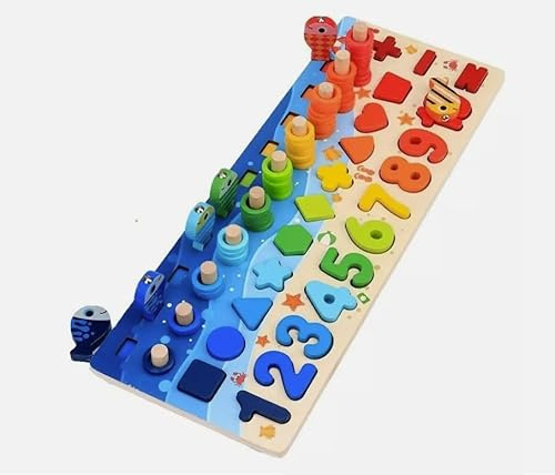 Montessori Holzpuzzle Sortierspiel für Kinder ab 3 Jahren – Magnetisches Angelspiel, Lernspielzeug mit Zahlen, Formen, Farben & Fischen – Pädagogisches Spielzeug aus Holz