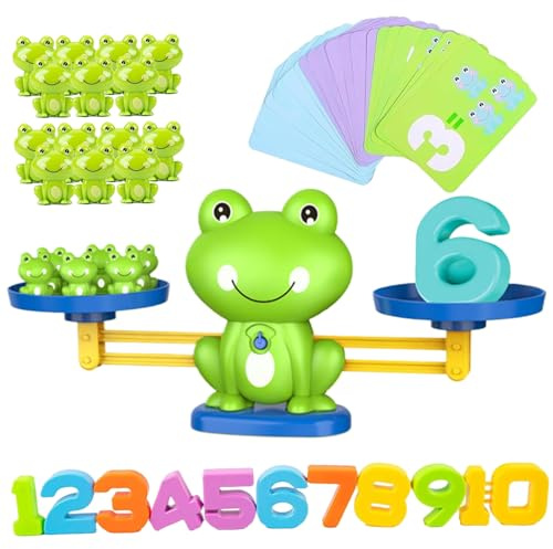 Whyzsjnclg Coole Mathe-Spiele, Frosch-Balance-Spiel, Kunststoff-Waage, Kindergarten-Mathe-Spiele mit Frosch, Zahlen und Karten, pädagogisches Zählspielzeug für Kinder ab 3 Jahren, Kindergarten