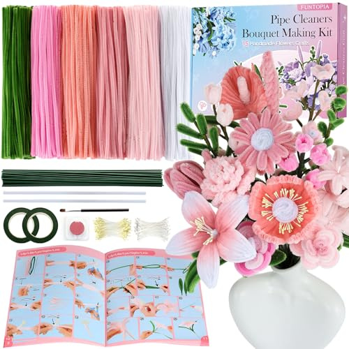Kit De Manualidades Con 540 Limpiapipas,Set De Chenilla Para Hacer Flores | Incluye Estambres, Alambre Floral Y Cinta + Guía De 15 Diseños – Ideal Para Ramos Diy, Decoración Y Regalos Creativos