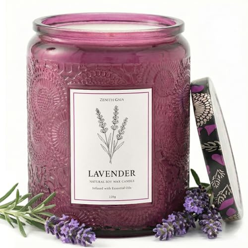 Zenith Gaia Duftkerze Lavendel – aus natürlichem Sojawachs – Sanft blumiger Lavendelduft zur Entspannung – Vegane Aromakerze im Glas, 220 g, Geschenk für Frauen —Ruhe & Achtsamkeit