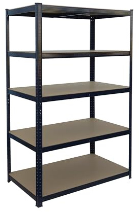 Relaxdays Schwerlastregal, HxBxT: 200 x 100 x 60 cm, 875 kg, 5 Ebenen, Lagerregal Keller, zum Stecken, schwarz/braun
