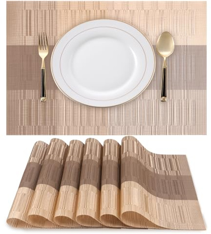 JUNJIEFU Tischsets Abwaschbar 6er Set, 45 X 30 cm | Abwischbar Vinyl Tischsets, Design Gewebte Platzsets Tischsets für Häuser Hotel Restaurants Tischdekos