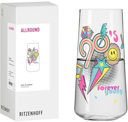 RITZENHOFF 8222001 Universalglas 425 ml, 90s von Christine Kordes – mit Schriftzug „90's forever young – Made in Germany