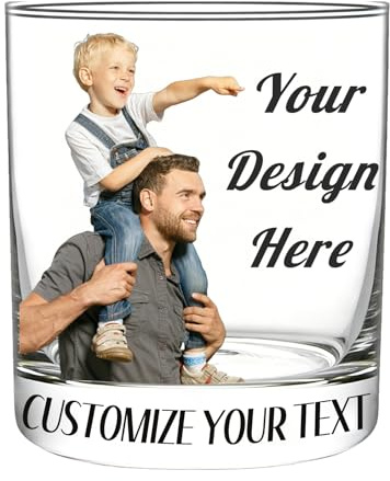 Bicchiere da whisky con foto personalizzata, 325 ml, vetro stampato personalizzato per papà, regalo per la festa del papà per gli uomini, bicchiere da bere con immagine personalizzata per marito