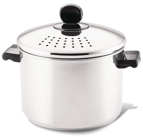 Farberware Classic Series Stainless Steel 8-Quart Covered Straining Stockpot with Lid, Stainless Steel Pot with Lid, Silver