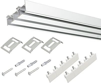 Liedeco Vorhangschiene 3-läufig für Vorhänge, Schiebevorhang weiß L 165 cm