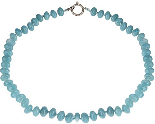 Kette Collier aus echtem Aquamarin Linsen glatt hellblau 48cm Aquamarinkette