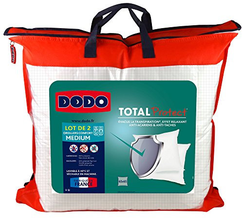 DODO LOT DE 2 OREILLERS TOTAL PROTECT ANTI-ACARIENS - ANTI-TACHES - ANTI-TRANSPIRATION - MÉDIUM - 65 x 65 cm
