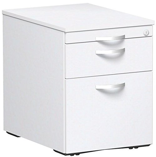 Geramöbel Rollcontainer Hängeregistratur und 1 Metall-Schubfach, mit Utensilienschubfach, Metall-Rollschubführung, Zentralverriegelung, verdeckte Doppel-Lenkrollen, 438x600x565, Weiß/Weiß