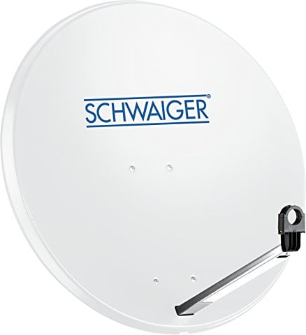 SCHWAIGER Satellitenschüssel 80 cm SAT Offset Antenne Stahl mit LNB Tragarm Masthalterung integrierte Kabelführung Montagematerial 38,5 dB Empfangsleistung wetterfest hellgrau