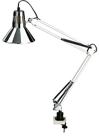 Alco-Albert - Schreibtischlampe mit Tischklemme chrom | Flexible Klemmleuchte mit verstellbaren Gelenken und schwenkbarem Leuchtkopf für Schreibtisch und Werkbank