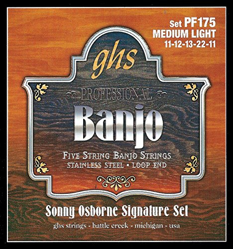 GHS Strings SONNY OSBORNE SIGNATURE - PF175-5-STRING BANJO Corde per Banjo - Stainless Steel - Loop End - Medium Light: 11-12-13-22-11