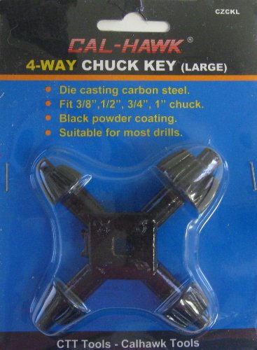 4-Way Chuck Key Large for Drill Presses 3/8, 1/2, 3/4, 1 by Cal-Hawk