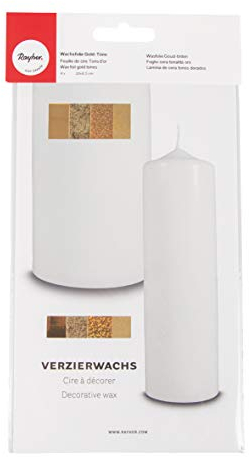 Rayher 31437000 Verzierwachs, Gold-Töne, Set 4 Verzierwachsplatten, je 20 x 6,5 cm, Wachs zum Kerzen verzieren, Kerzenwachs, Wachsfolie