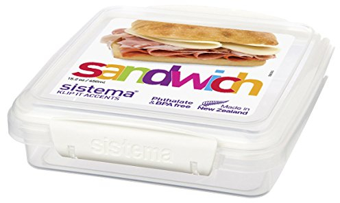 Sistema Klip It Accents Collection Sandwich Box Food Storage Container, 15.2 Ounce/ 1.9 Cup, Assorted Colors