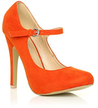 New Womens Ladies HIGH Heel Mary Jane Ankle Strap Court Shoes Size 3-8