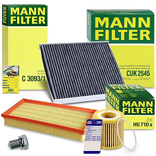 MANN-FILTER Inspektionspaket Filterset 1x Ölfilter, 1x Luftfilter, 1x Innenraumfilter (Aktivkohle), 1x Ölablassschraube + Dichtring Kompatibel mit SEAT CORDOBA, IBIZA III (6L1), VW POLO (9N_, 9A_)