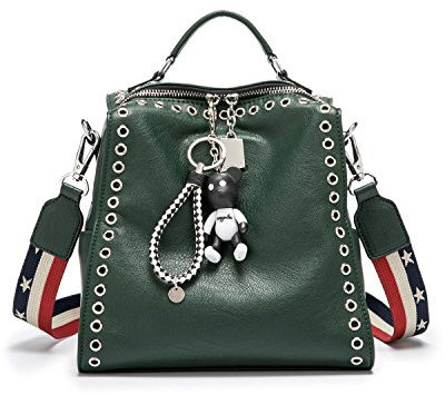 DEERWORD Damen Rucksack Taschen Frauen Elegant Tasche Stadtrucksack Rucksackhandtasche Vintage PU-Leder 3020 1-teilig set Grün