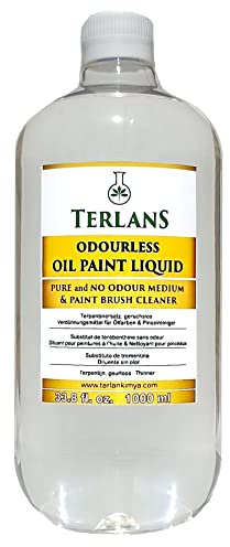 TERLANS Professional Odorless Oil Paint Thinner 1000 ml (33.8 Fl.Oz.) – Controlled and Smooth Dilution, Completely Odorless Turpentine Substitute for Painting