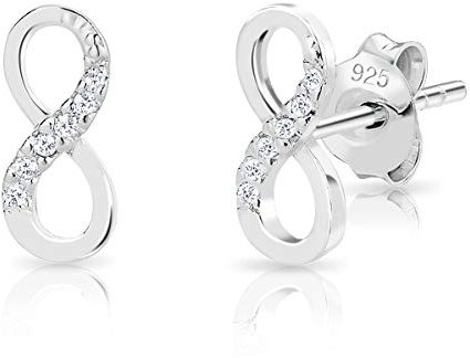 DTPsilver® Boucles d'Oreilles Femme Argent 925 - Clou Oreille Infini - Puces avec Oxyde de Zirconium - 4 x 9 mm