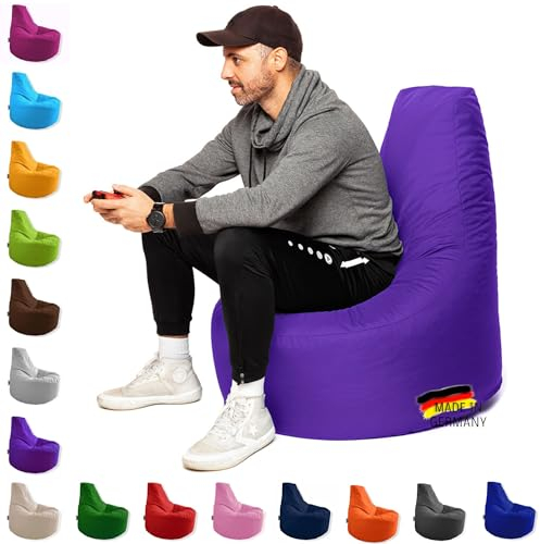 PATCH HOME Gamer Kissen & Lounge Sitzsack – befüllbar mit Reißverschluss, gefüllt mit Styropor, geeignet für In- & Outdoor. Perfekt als Gaming Sessel Sitzkissen (Lila - Ø 80cm x Höhe 90cm)