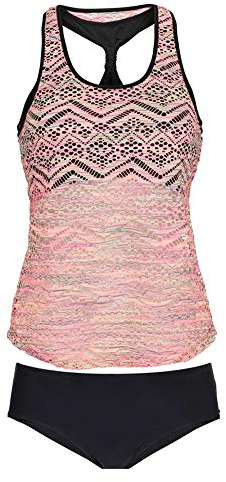 Laorchid Damen Tankini Zweiteiler Push Up Zweiteiliger Badeanzug gepolstert bademode high Waist Badeanzug Bikini Sportlich Rosa M
