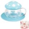Cute Mushroom Glass Tea Cup with Infuser and Spoon, Clear Kawaii Teapot with Strainer Filter, Ceramic Lid and Coaster, Heat-Resistant for Home and Office Use, 290ML/9.6oz (Blue)