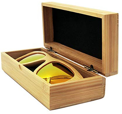 mollensiuer Natur Bambus Holz Sonnenbrille Etui Hartschale Rechteckig Brillenetui Schutzhülle für Brille, Sonnenbrille und Brille