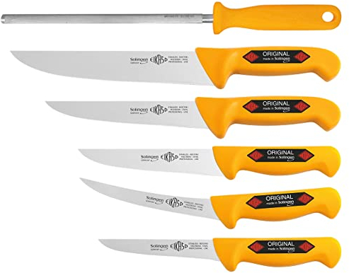 EIKASO 6 Teilig Eikaso® Solingen® Schlachtermesser Metzgermesser Ausbeinmesser Butcher Knife (3381Gelb)