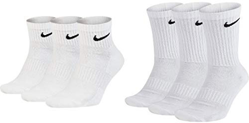 Nike 3 Short and 3 Long Socks, Economy Set, 6 Pairs, White, Black or Mixed, Colour: White, Size: 46–50