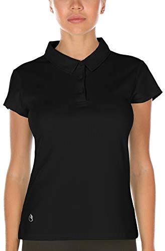 icyzone Damen Poloshirt Kurzarm Golf Polohemd Atmungsaktiv Sport Tennis T-Shirt (M, Schwarz)