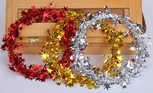 VEYLIN 75ft Star Shaped Tinsel Wire Garland for Christmas Trees Decoration