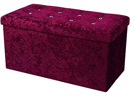 simpahome Large Fold Flat Ottoman Storage - Purple Velvet Velour Finish - Extra Thick Comfortable Cushion - 76cm (L) x 38cm (W) x 38cm (H)