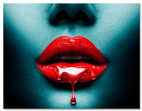 wandmotiv24 Leinwandbild Frauen Lippen M0160