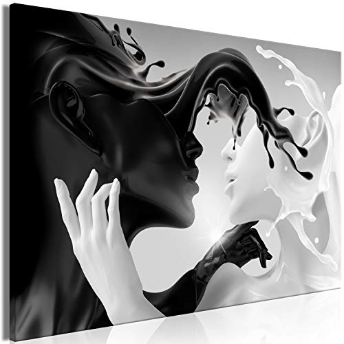 B&D XXL - Akustikbild Coffee&Milk Liebe Bilder Akustikschaum Hochleistungsschallabsorber Schallschutz Leinwand 1 tlg Wandbild Raumakustik Schalldämmung Abstrakt Paar schwarz weiß