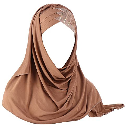 JDYaoYing Glitzer Pailletten Hijab Muslim Kopftuch Schal Islamischer Schal Lange Turban Kappe Kopfbedeckung, coffee, Einheitsgröße