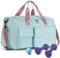 FIORETTO 35L Damen Sporttasche Faltbare Reisetasche mit Schuhfach und Nassfach, Wasserabweisende Weekender Gym Travel Bag Handgepäck Tasche Trainingstasche für Damen Herren Grün&Pink