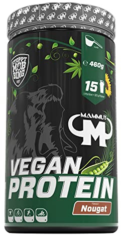 Mammut Nutrition Vegan Protein Pflanzenprotein Pulver Nougat, 460 g | 4-Komponenten-Pflanzenprotein aus Erbse, Ackerbohne, Sonnenblume und Hanf, laktosefrei, glutenfrei, Geschmack Nougat