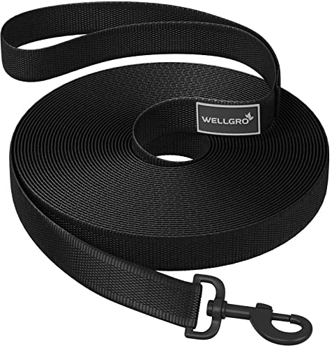 WELLGRO Schleppleine für Hunde mit Handschlaufe 3m / 5m / 10m / 15m / 20m / 25m / 30m Hundeleine robust Nylon Metallkarabiner Trainingsleine, Größen:20 Meter